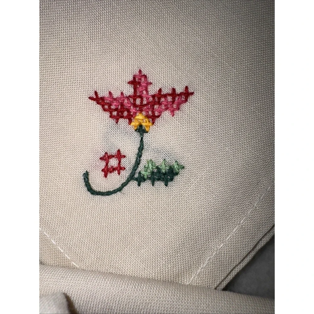 Set Of 7 Vintage embroidered Cloth Napkins With‎ Pink Flowers
